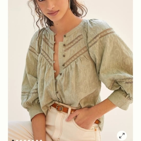 Anthropologie Tops - Anthropologie Harmony Green Lace Blouse Large